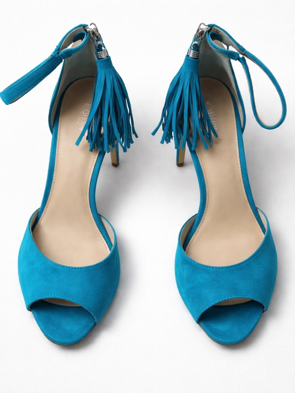 Botkier Turquoise Tassel Ankle-Strap Peep-Toe Heels